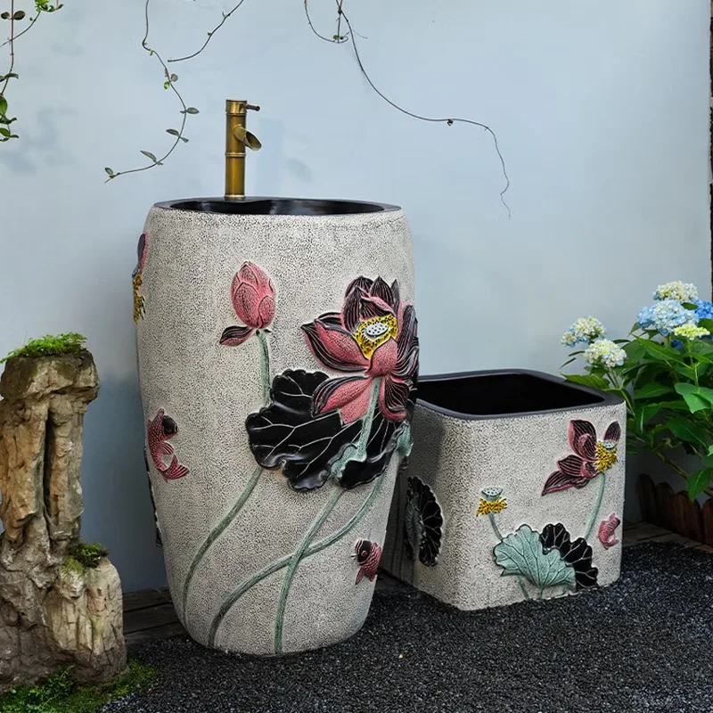 Garden washbasin mop pool, Chinese balcony, garden wash mop pool, mop pool, washbasin, household, washbasin - bend handle faucet