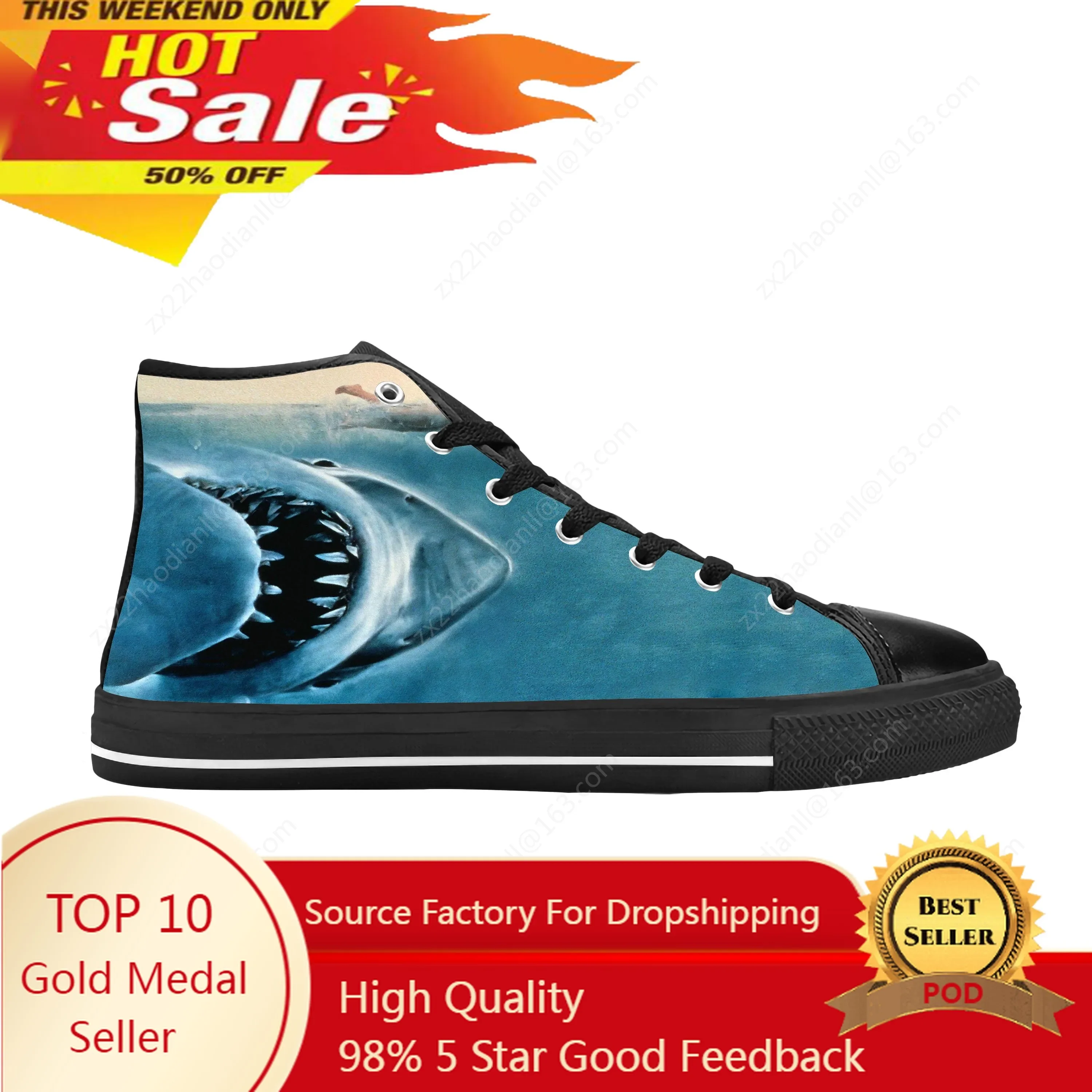 

Jaws Jaw Shark Animal Movie Horror Fashion Funny Casual Cloth Shoes High Top Comfortable Breathable 3D Print Men Women Sneakers