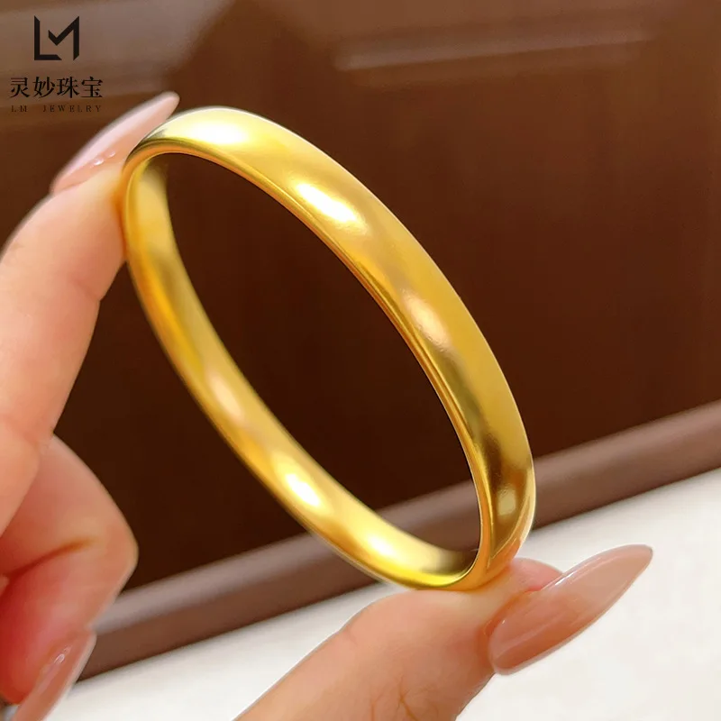 

Gold shop 9999 24K real gold ancient method glazed loach back bracelet plain ring closed mouth bracelet classic fashion