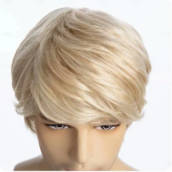 Mens Wig Short Blonde Wig Short Layered Synthetic Hair  Cosplay Anime Halloween Wig