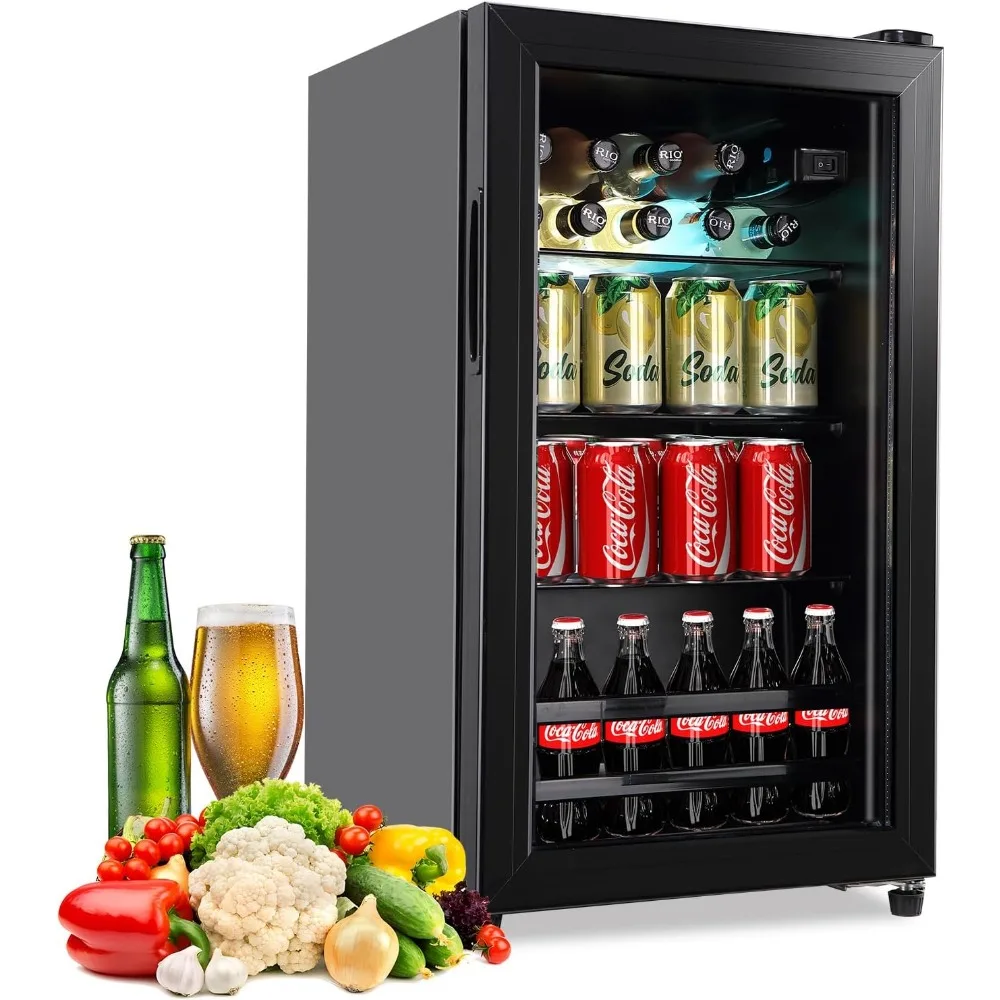 FLB-60 Refrigerator Cooler-120 Can Freestanding Beverage Cooler with Glass Door-Small Drink Dispenser Machine for Office