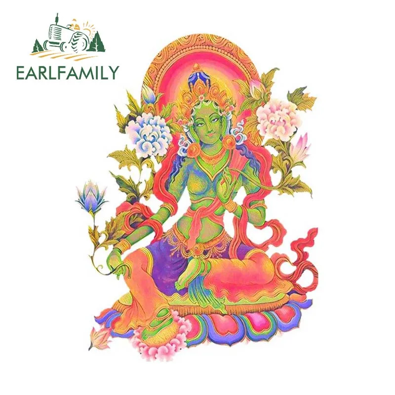 EARLFAMILY 13cm x 9.7cm for Green Tara Buddha Car Sticker Waterproof Racing Drifting Decal Interesting Car Goods JDM Decoration