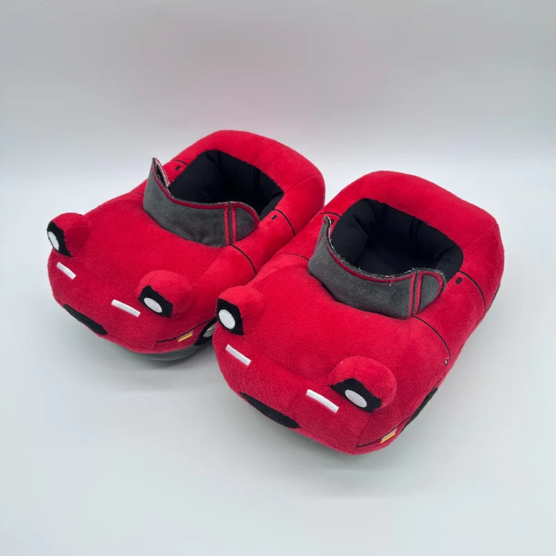 Highland Red Car Plush Slippers - Fun Vehicle Shape Stuffed Shoes | Non-Slip Indoor Warm House Slipper Unisex Christmas Gifts