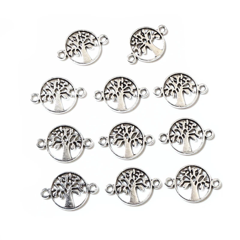 50pcs 18x12mm Antique Silver Plated Tree Charms Pendant  Double Loops DIY Jewelry Making Findings For Necklace Bracelet