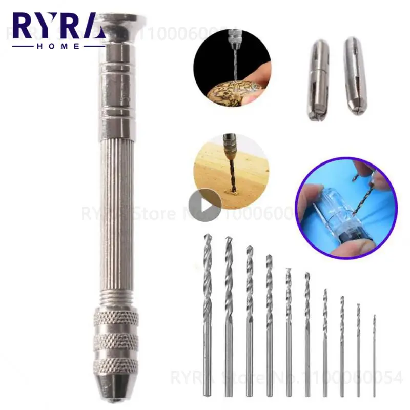 11PCS Mini Hole Drill Screw Manual Hole Drilling Walnut Model Drilling Jewelry Craft Hand Pin Rotary Chuck Hand Drill Bit Tools