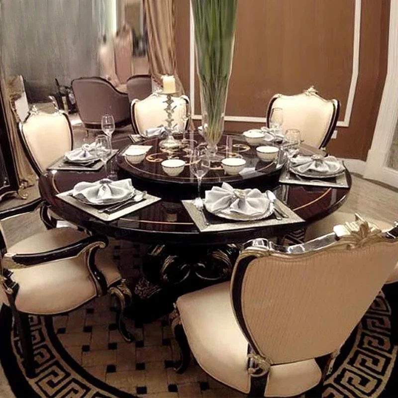 Neoclassical solid wood dining table black sandalwood paint 1.36 meters European high-end customization