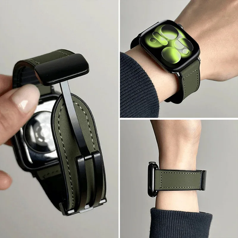 Echtlederarmbänder für Apple Watch Band 45 mm 42 mm Magnetarmband Correa Serie 11 10 42/46 mm SE3 40/44 mm 9 8 Ultra 3 49 mm