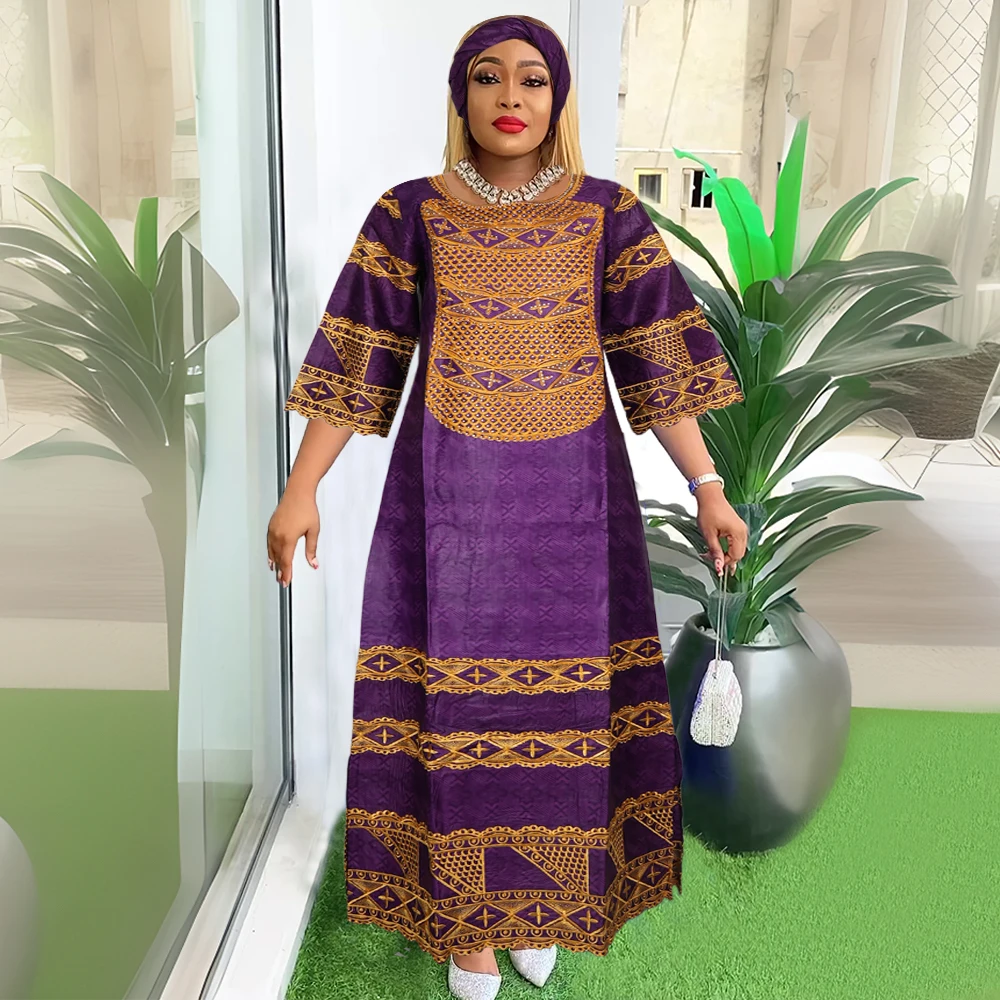 H&D New African Dresses For Women Embroidery Bazin Floral Dresses Ankara Rich Long Robes Nigeria Party Tradition Wedding Ramadan