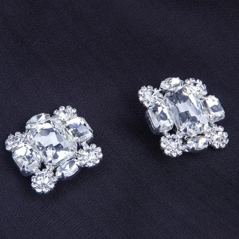 Fashion Shine White Crystal Square Earrings Rhinestone Clip on Earring Without Piercing Ear Clips for Women Party Jewelry