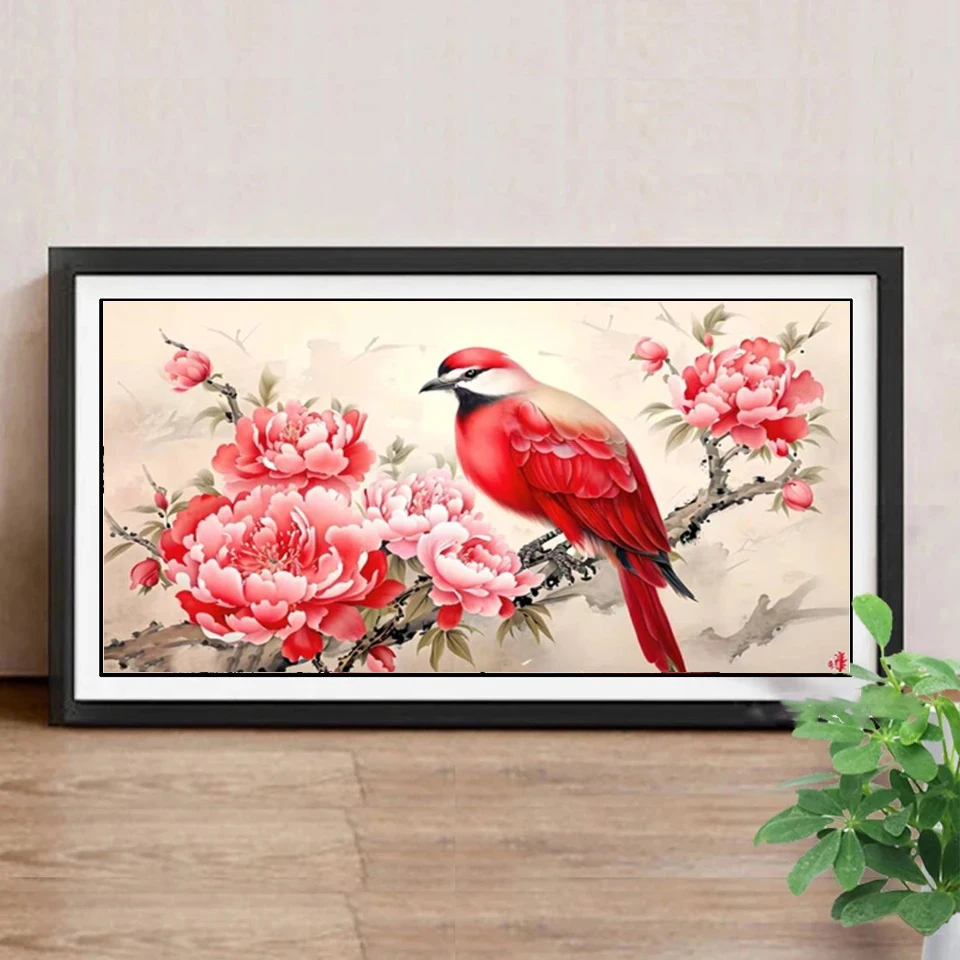 DIY 5D Diamond Painting Large Red Peony Flower Carnival Bird Butterfly Full Drill Diamond Embroidery Mosaic Cross Stitch G460