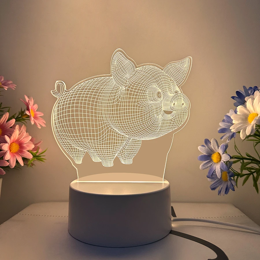 3D ピグレット 3D ナイトライト、部屋やリビングルームのテーブル装飾ライト、ホリデーギフト、ギフトサプライズ