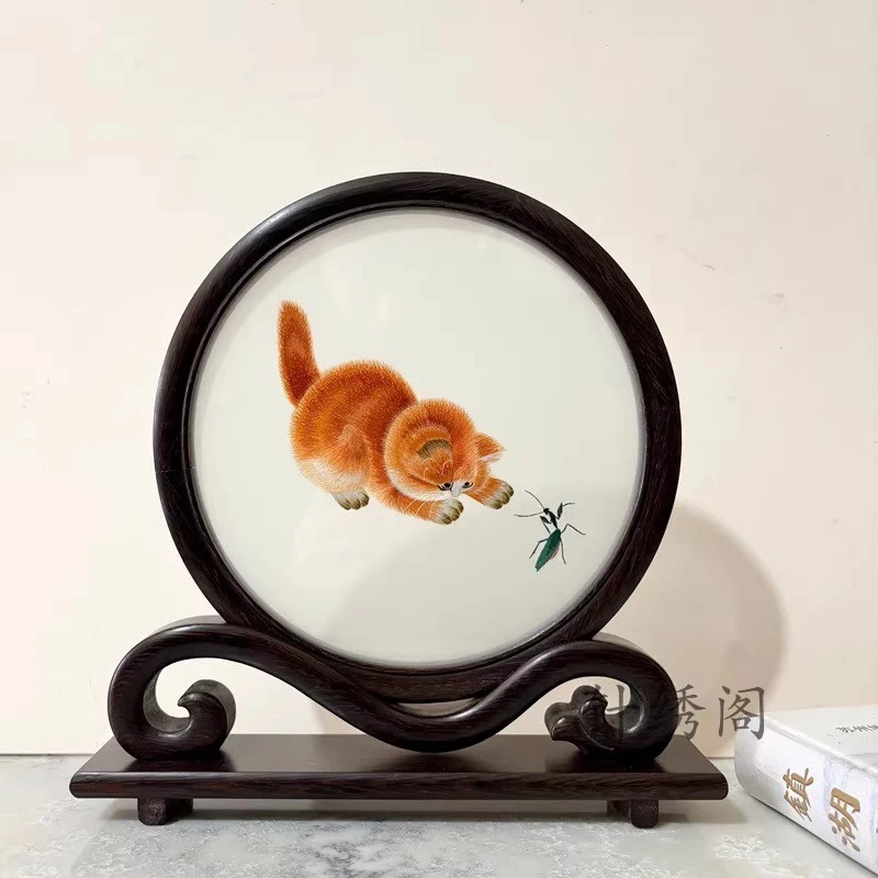 

Hand-embroidered Finished Ruyi Frame Ornaments Small Chicken Wings Wood Double-sided Embroidery Gift Cabinet Desktop 3