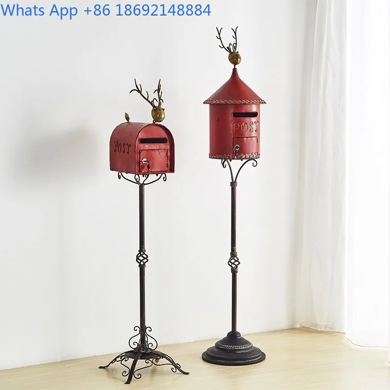 Iron Art Floor-Standing Tall Mailbox Iron Bucket Flower Stand Courtyard Garden Balcony Terrace Creative Flower Stand
