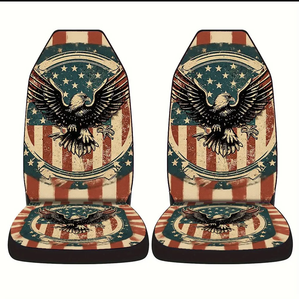 Trendy Print Car Seat Covers Full Set Fit Festive All Occasion Premium Eagle Stars Stripes Design Comfortable Breathable Interi