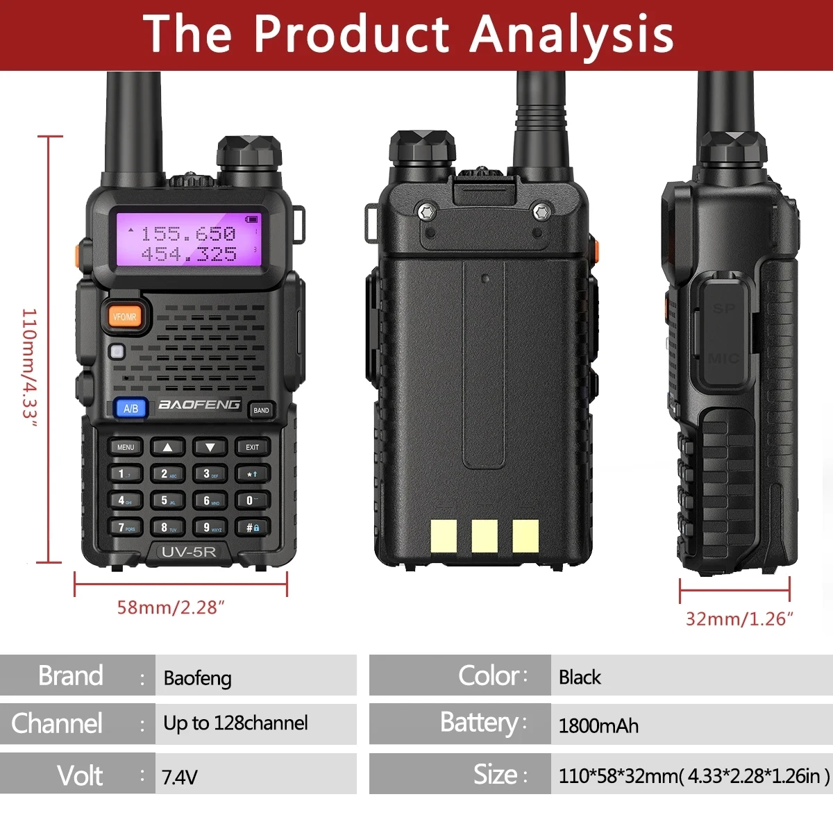 Baofeng Walkie Talkie UV 5R, Walkie Talkie Dual Band VHF UHF portabel FM amatir 1800mAh UV5R Radio Ham dua arah untuk mendaki