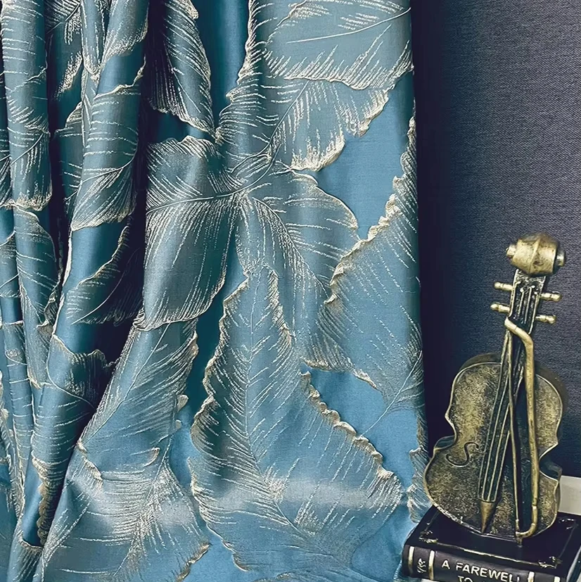 

1Pc,American Idyll Jacquard Bronzing Relief Leaves Design Blackout Curtains For Bedroom,Exquisite Opaque Drape Living Room Decor