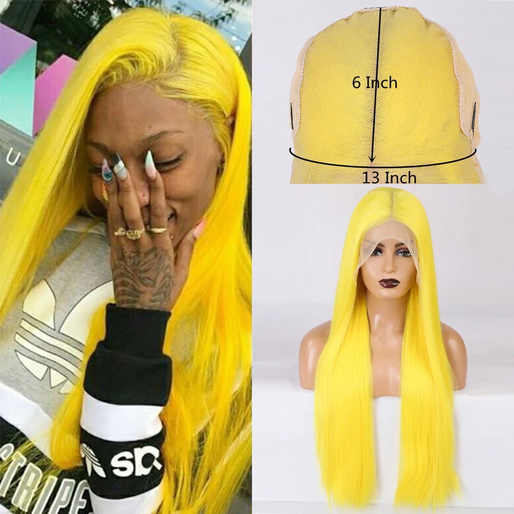 AIMEYA 13X6 Lace Front Wigs for Black Women Yellow Synthetic Lace Wig Deep Part Straigth Wigs Long Cosplay Party Wig Wear Used