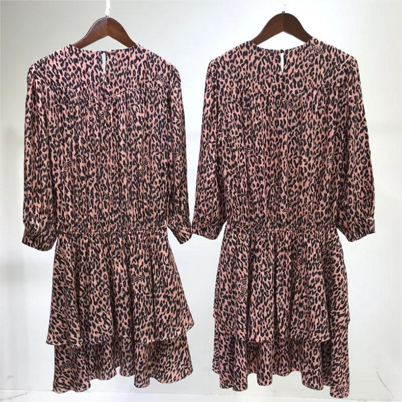 Zadig verão robe feminino três quartos vestidos de festa jovens feminino rosa leopardo impressão vestido de festa cintura elástica vestido de primavera