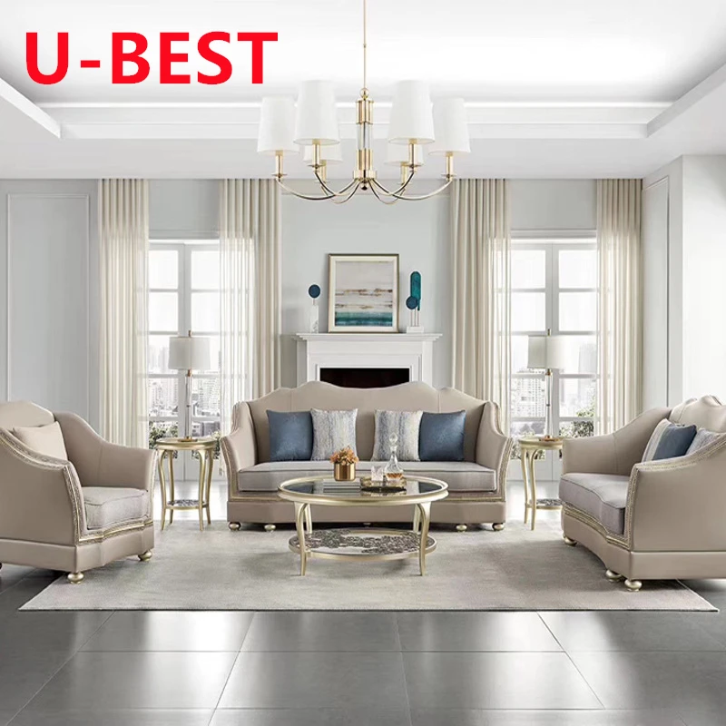 U-BEST Set Furniture Leather Home Luxury Couch Sofas 1 Recliner Sets Sala Nordic Three Seats One French Style Living Room Sofa