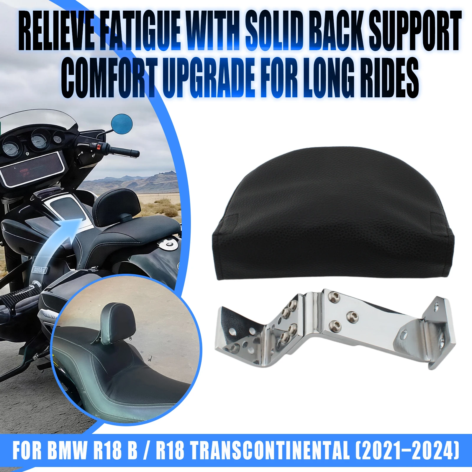 Motorcycle Rider Backrest Sissy Bar Driver Back Rest Cushion Pad Black Seat Driving For R18B R18 Transcontinental 2021-2024