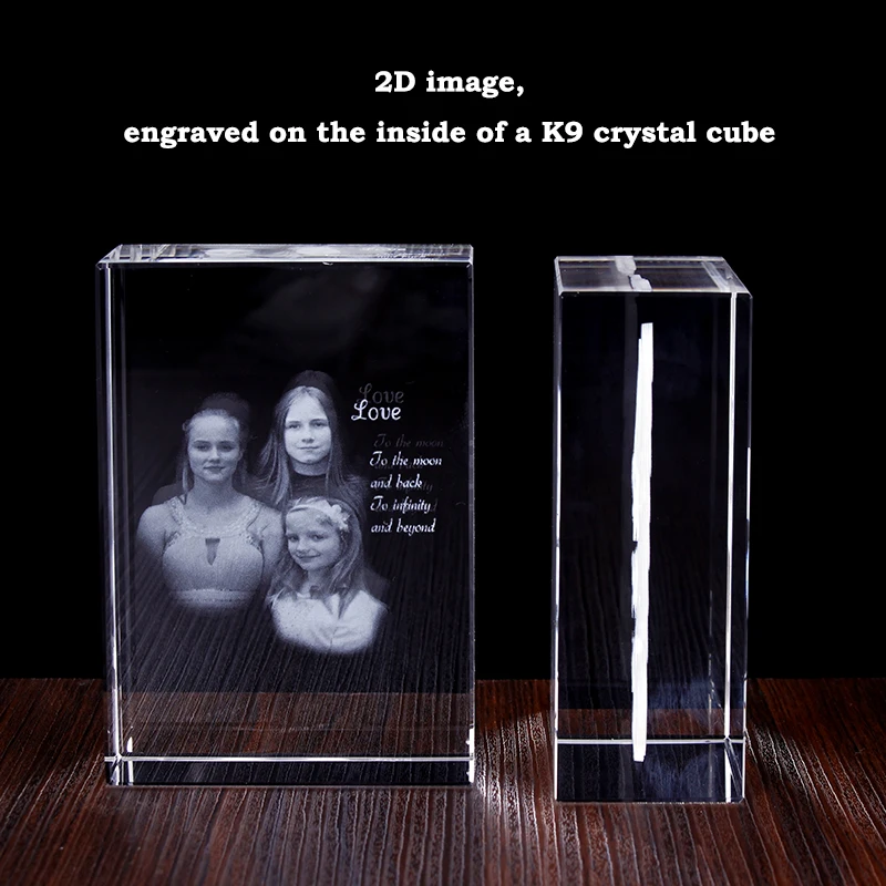 Customized Crystal Family Lovers Photo Album Image Laser Photo Frame With Led Base for Wedding Anniversary Gifts