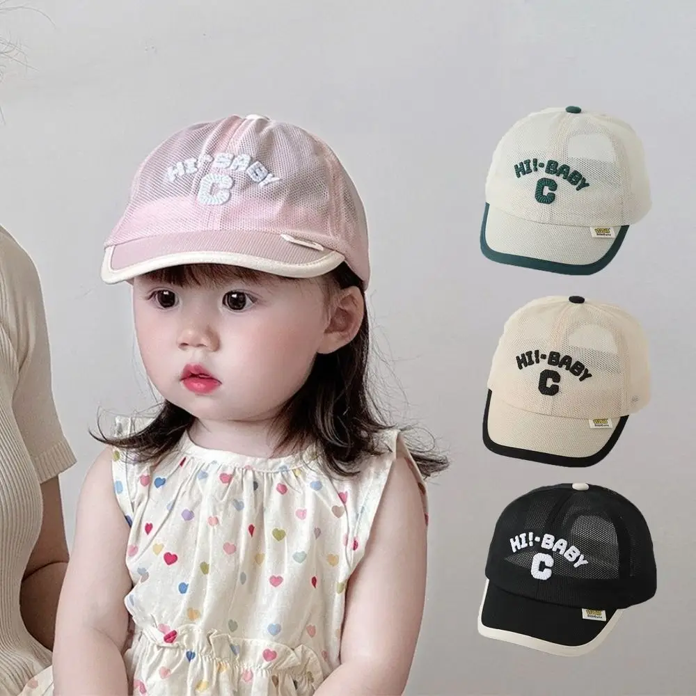 

Simple Korean Baby Baseball Cap Summer Embroidered Children Peaked Hat Mesh Letter C Sports Visot Cap Kids