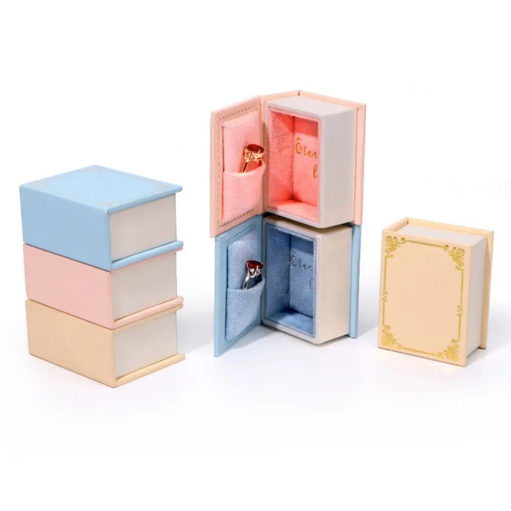 Flip Lid Book Shape Ring Box Stud Earrings Storage Box Engagement Ring Box Ring Case Jewelry Packaging Jewelry Display Case