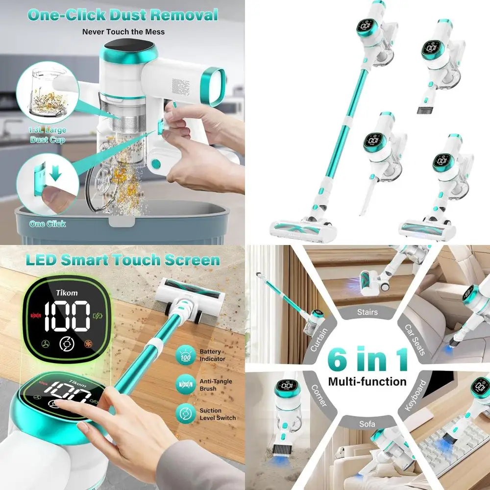 

Синий беспроводной пылесос мощностью 450 Вт, всасывание 40 000 Па, светодиодный сенсорный экран, настенная док-станция, легкий вес, шерсть домашних животных и все типы пола