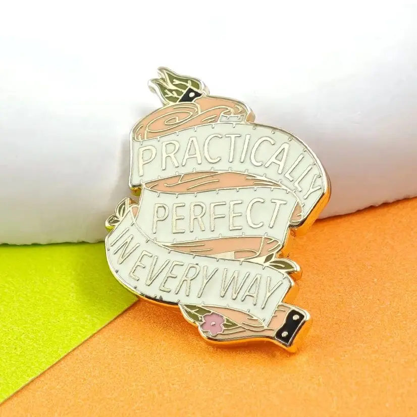Mary-Poppins Enamel Pin Practically Perfect in Every Way Brooch Vintage Measuring Tape Ribbon Badge Movie Quote Lapel Pins Fans