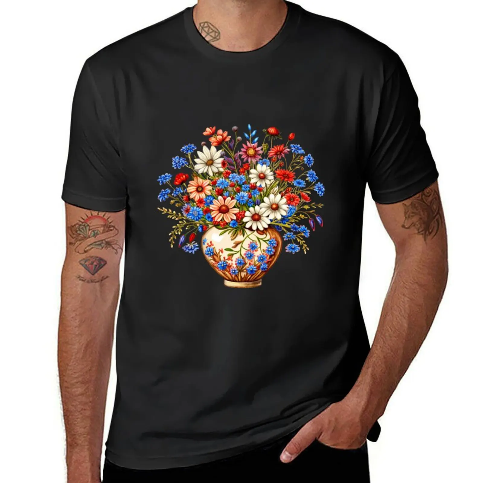 The Magic of Colorful Spring: A World Full of Flowers in the Vase T-Shirt tops quick-drying hippie clothes mens funny t shirts