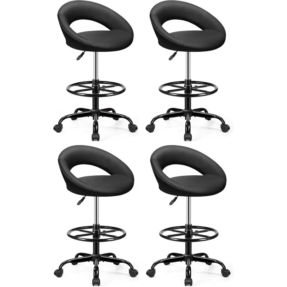 Adjustable Swivel Bar Stools with Back Support, Rolling Chairs for Home Office, Kitchen, and Vanity, Black 4-Pack