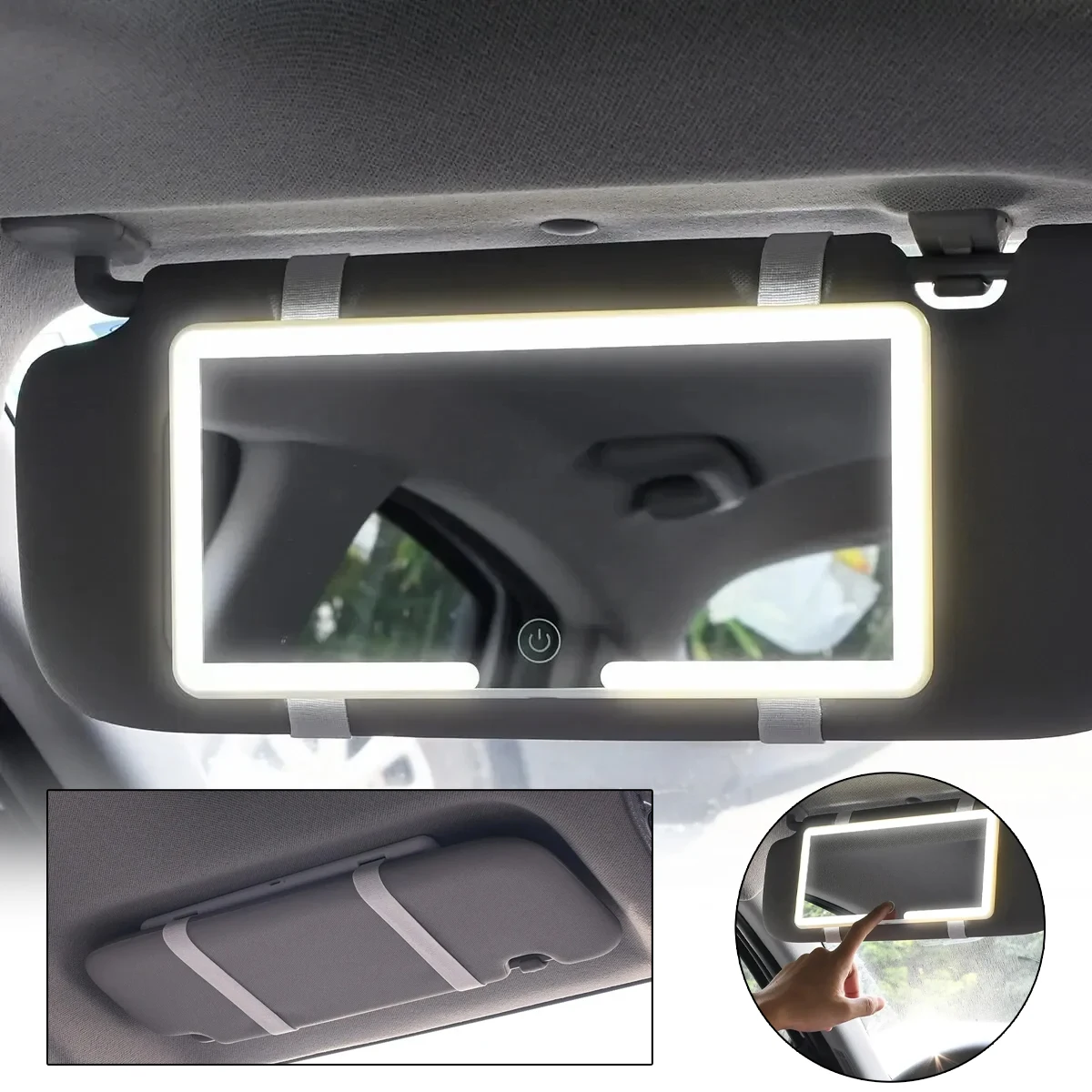 

Car Sun Visor Makeup Mirror LED Touch Screen Adjustable Brightness Switchable Auto Interior Makeup Mirror Charging Vanity Mirror