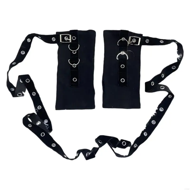Black Fingerless Gloves Long Arm Sleeve Pair with Strap Detail Cotton for Daily Layering and Stage Looks Y166