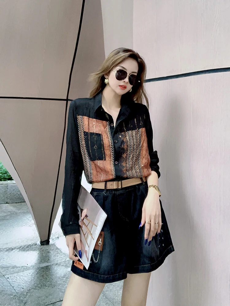 Ele Long Sve bedrukte kleur Blo dames irt losse pasvorm Faionable afslanktop voor lente herfst katoenmix