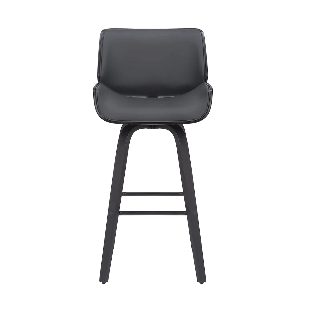 30 Inch Faux Leather Wood Swivel Bar Stool Kitchen Dining Chair Gray Upholstered Modern Design Stable Base 360 Degree Mobility