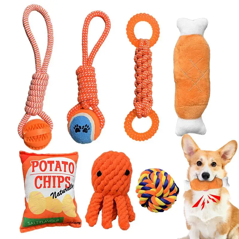 

Puppy Toys Set Interactive Tough Rope Chew Toys Bundle For Dogs Small Puppy Toys Squeaky Multifunctional Colorful Pet Doggy Bone