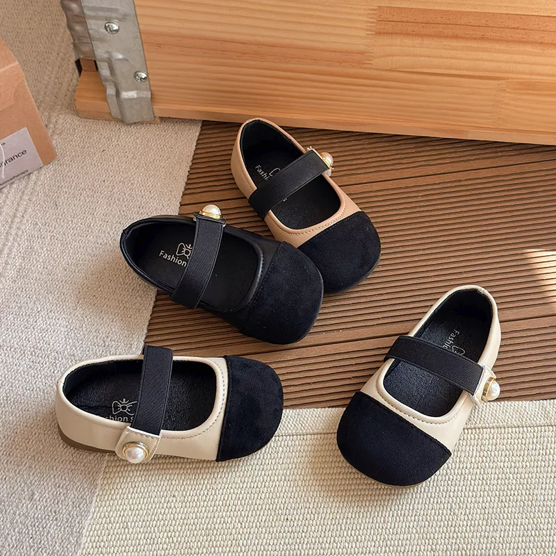 

2026 Spring Autumn New Children Moccasin Shoes Girls Mary Janes Shoes Color Matching Children Pearls Princess Shoes Soft Sole