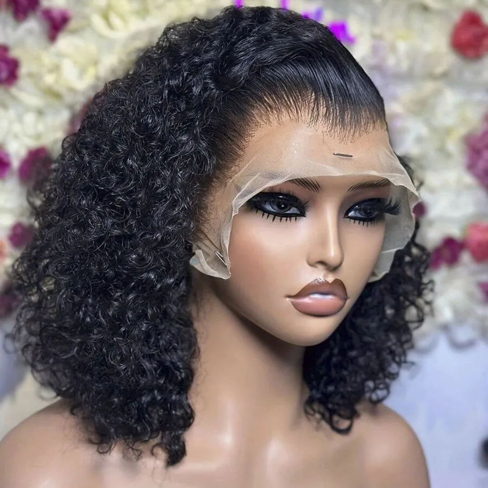 

Short Curly Human Hair Bob 13x1 Lace Wig Curly Deep Wave Side Part Lace Wigs For Women PrePlucked Brazilian Glueless Wig