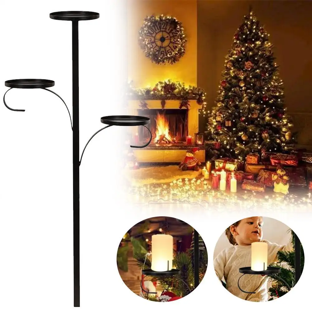 Round Tray Candlestick Candle Holder Aromatherapy Candles Ornaments Christmas 60/90cm Black Tree Decor Triple P4R7