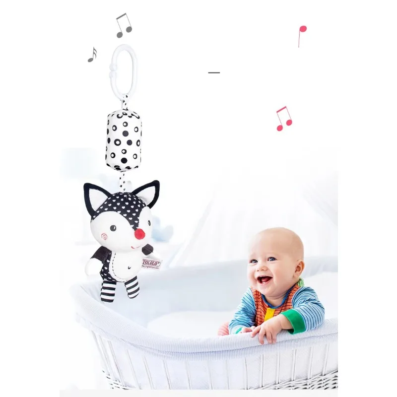 Newborn Educational Toy Gift Bells Soft Plush Rattle Toy Crib Hanging Bell Car Seat Travel Stroller Black And White Wind Chime