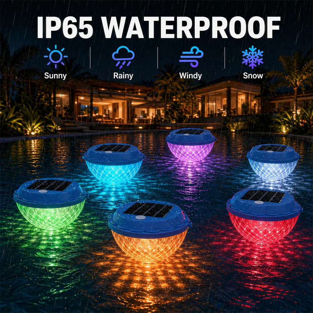 Floating Pool 7-Color Changing Solar Pool Lights RGB Color Accessories Waterproof LED Auto ON Off Garden Party Decorations