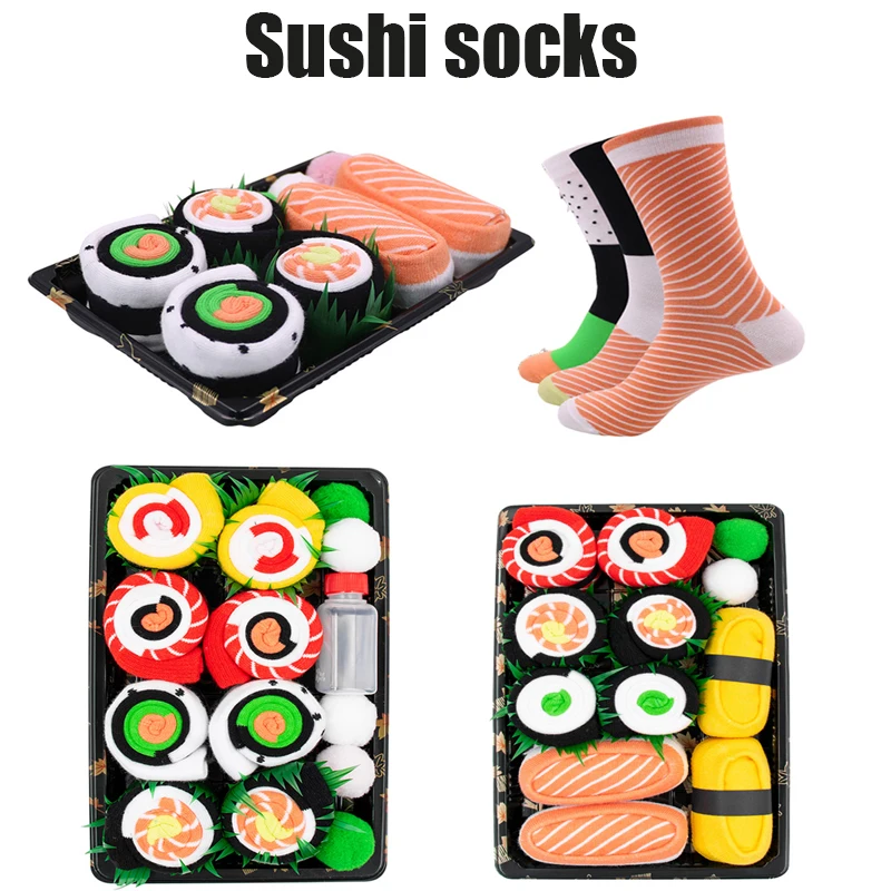 

3/4/5Pcs Food Sushi Cotton Socks men Women Socks Personalized Design Sushi Christmas Set Gift Box Socks Harajuku Cotton Birthday