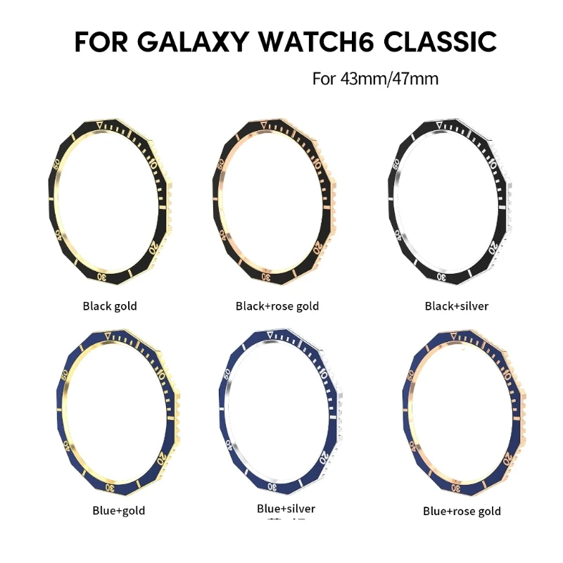 Compatible con Watch 6 Classic43mm R950/47mm R960 anillos escala bisel Protector marco reloj cubierta parachoques antiarañazos