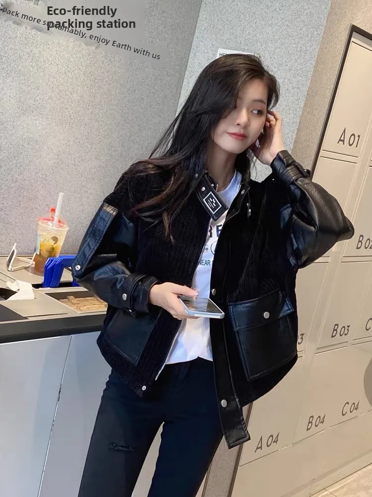 المرأة Fce اصطف ort السائق Jaet بولي Leather الجلود Thiened الخريف الشتاء ملابس خارجية عادية Sle طويلة Sve سستة إغلاق