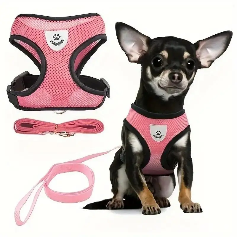 Summer Cat Dog Harness Lead Leash Adjustable Vest Polyester Mesh Breathable Reflective For Small Dog Cat Walking Supply Set