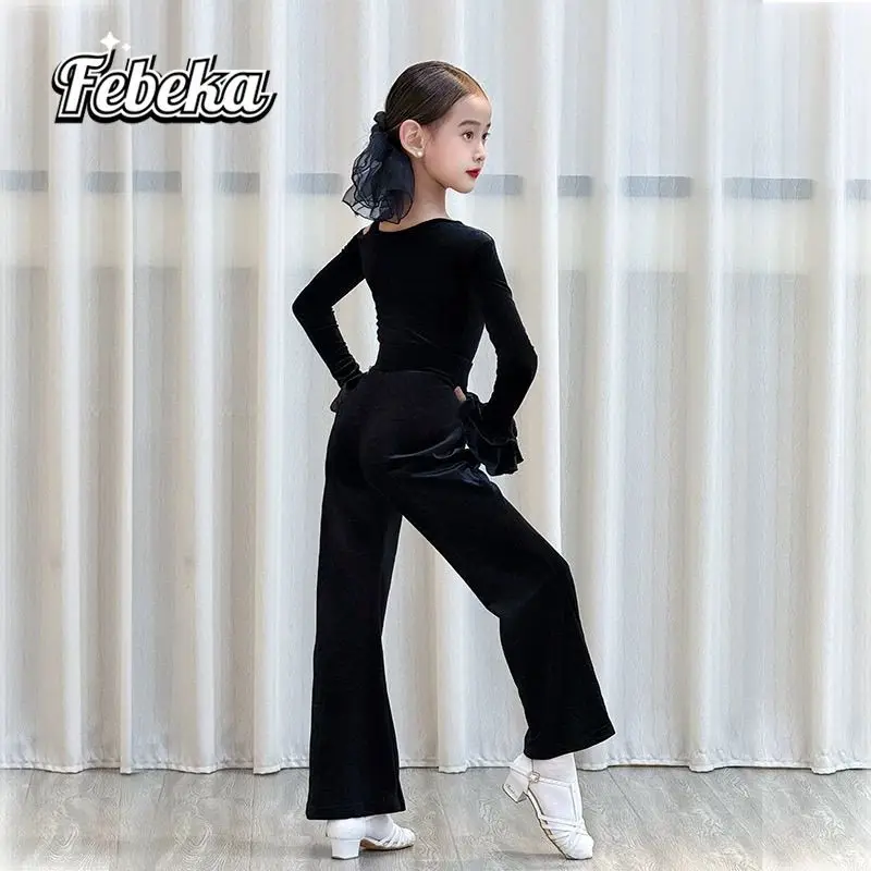 

Платье для латинских танцев по индивидуальному заказу для девочек, высококачественный тренировочный костюм в западном стиле, комплект бархатных брюк