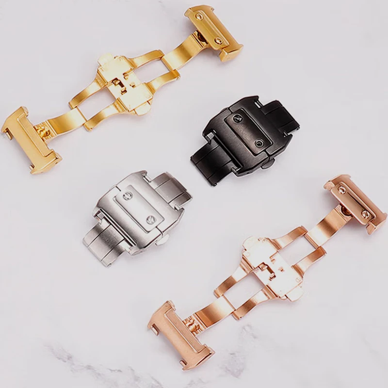 Hebilla plegable, hebilla de mariposa de doble presión, accesorios de reloj, hebilla de reloj de acero inoxidable de 18mm y 21mm para Cartier Santos 100