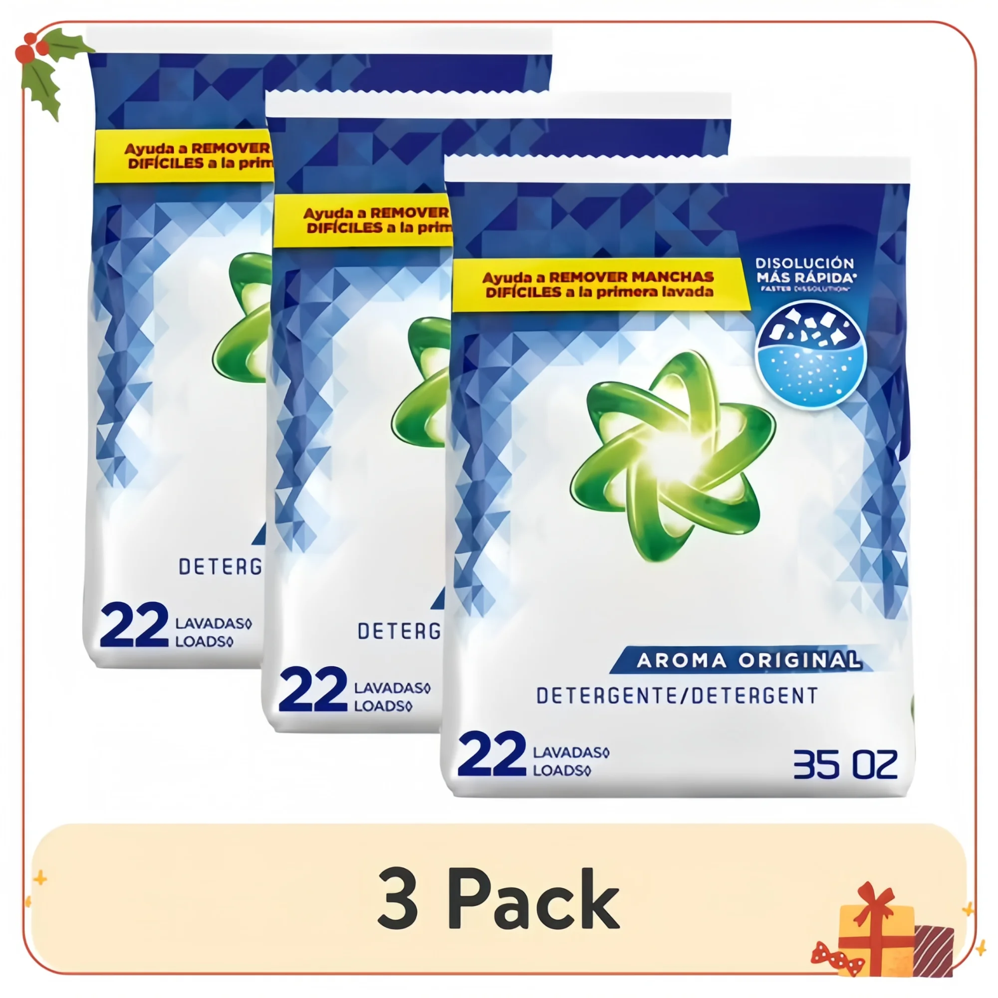 Paquete de 3 detergentes en polvo para ropa, aroma original de 35 oz por caja para 22 cargas, compatibles con HE y lucha contra manchas