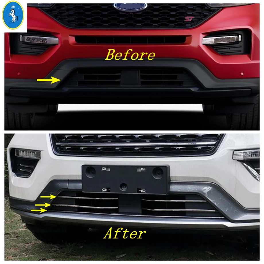 Stainless Steel Auto Front Under Center Bumper Grille Mesh Stripes Panel Cover Trim For Ford Explorer 2020 2021 2022 Accessories