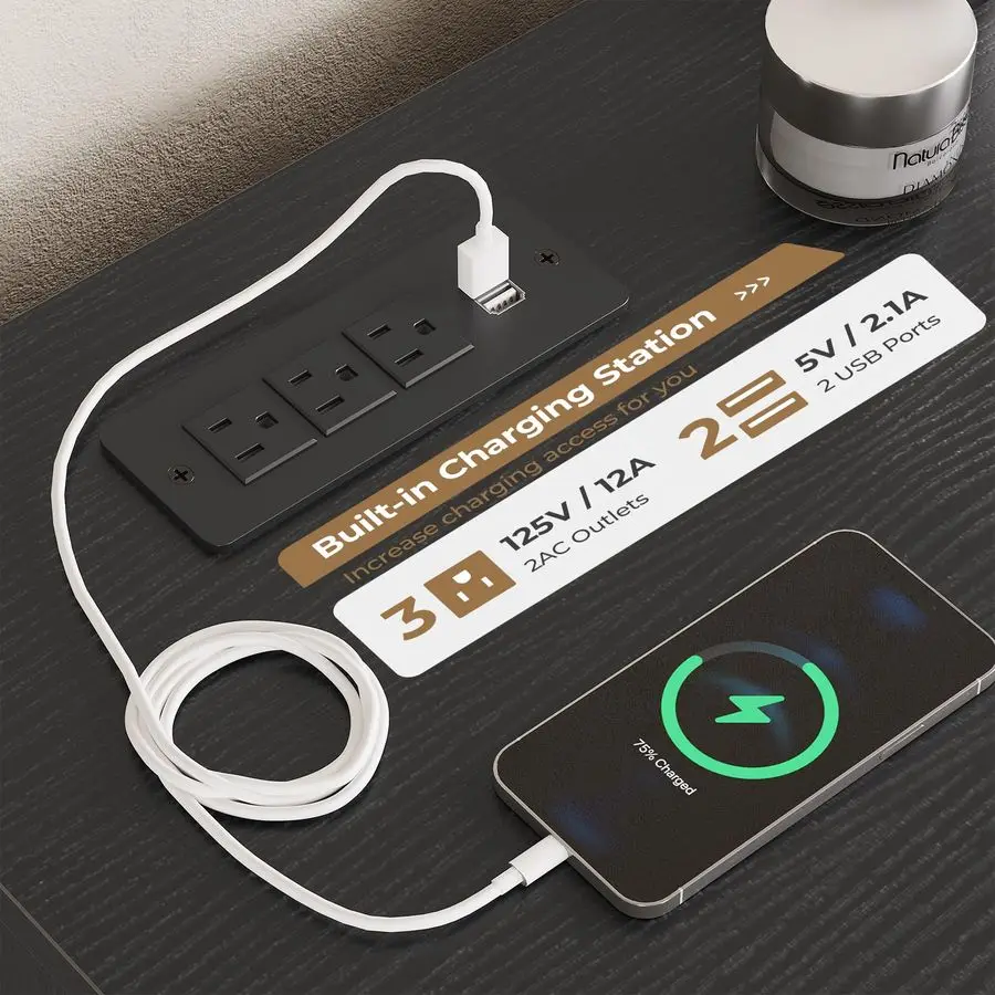 침실용 모던 블랙 서랍장, 9개의 서랍, 61.4인치 폭의 대용량 수납 서랍장, 긴 서랍장 TV